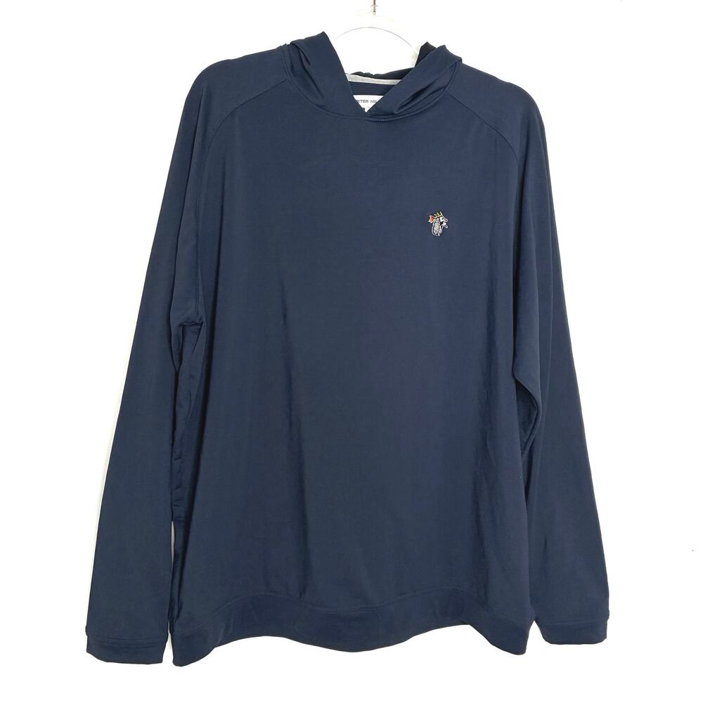 Peter Millar Navy Blue Hooded Tee Shirt Long Sleeve Hedgehog Mens X-Large
